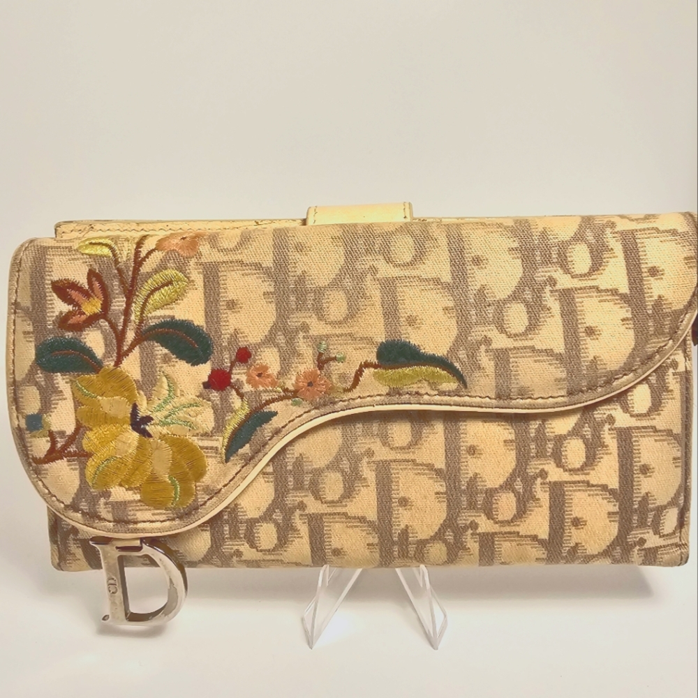 Dior Trotter Saddle Flower Embroidered Long Wallet